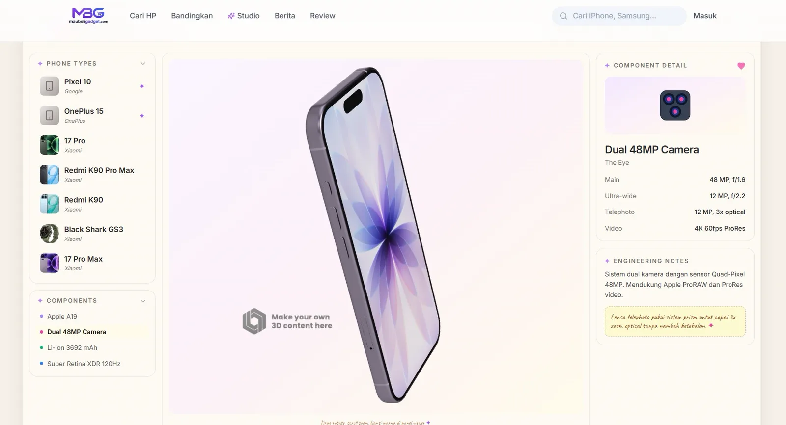 Tampilan aplikasi web interaktif